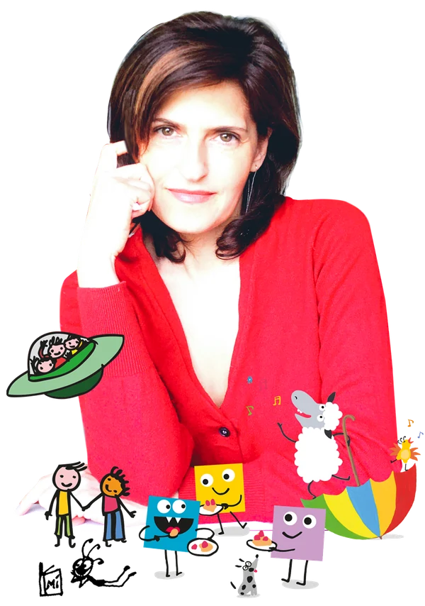 Denitza Mineva, surrounded by the characters from her books